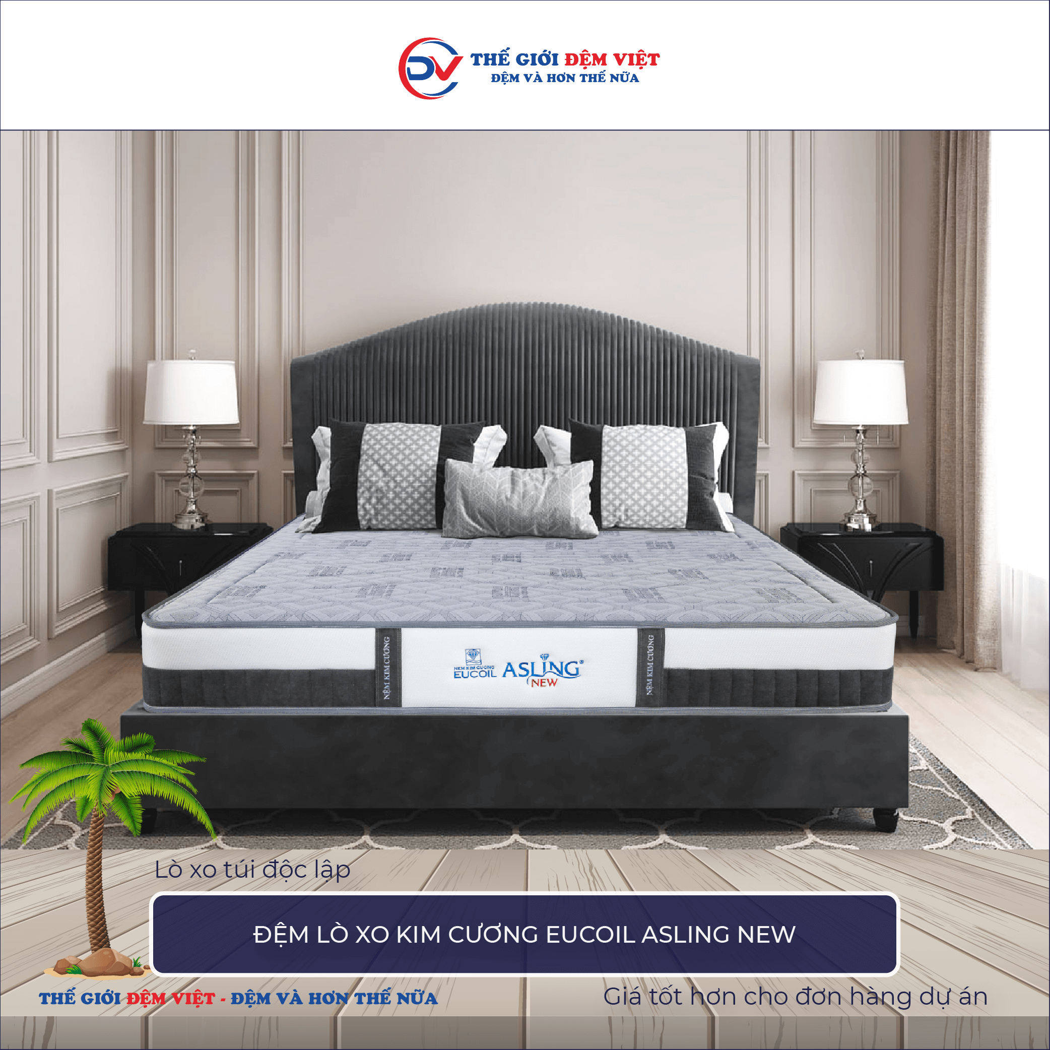 Đệm lò xo Kim Cương Eucoil Asling New